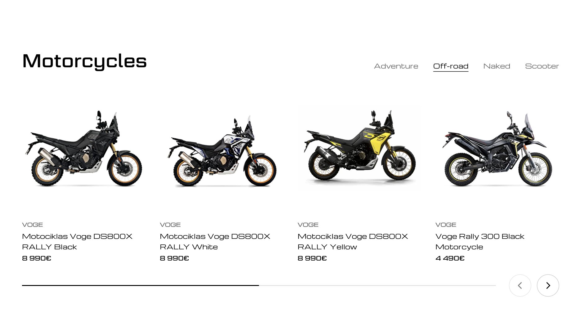 The Voge motorcycle range, laid out by model