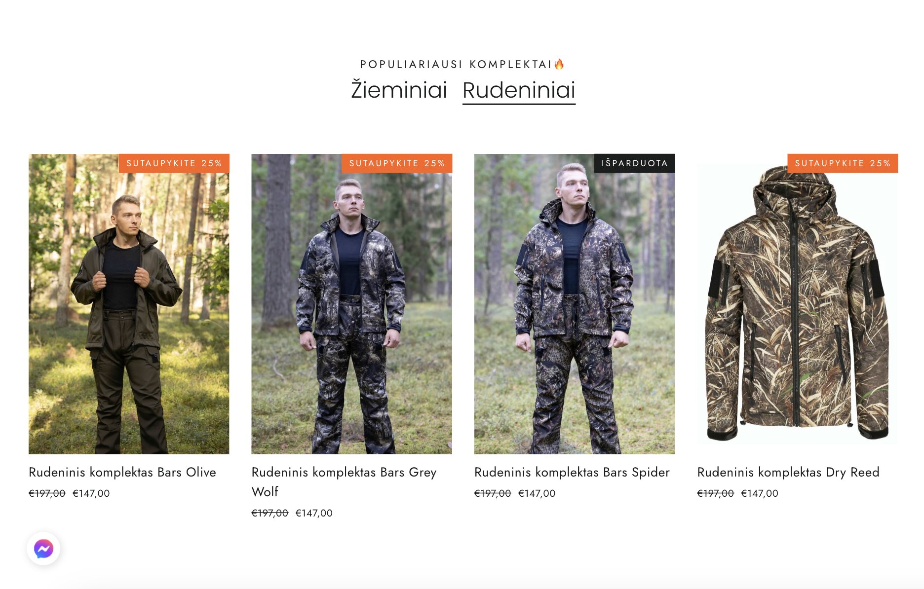 The bestsellers section, switching between winter and autumn sets, with the saving on each