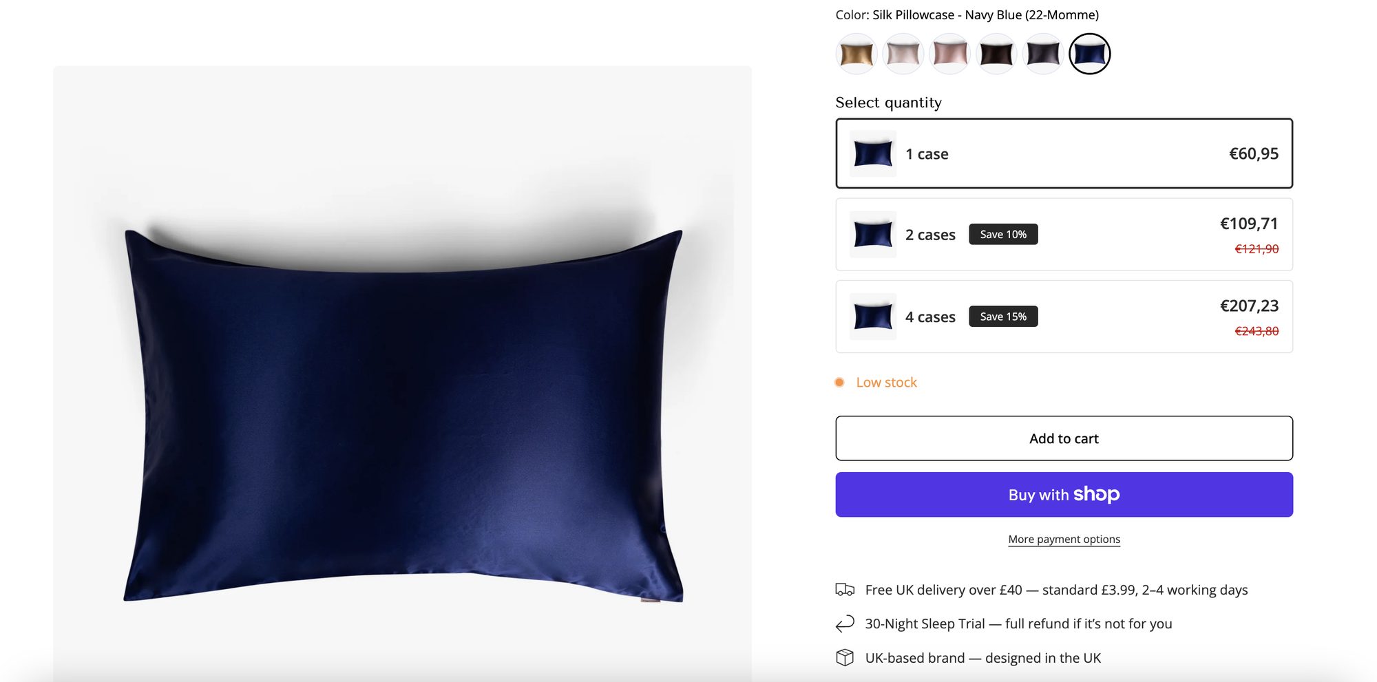 The group as selectable colours, and the quantity tiers underneath with the saving shown