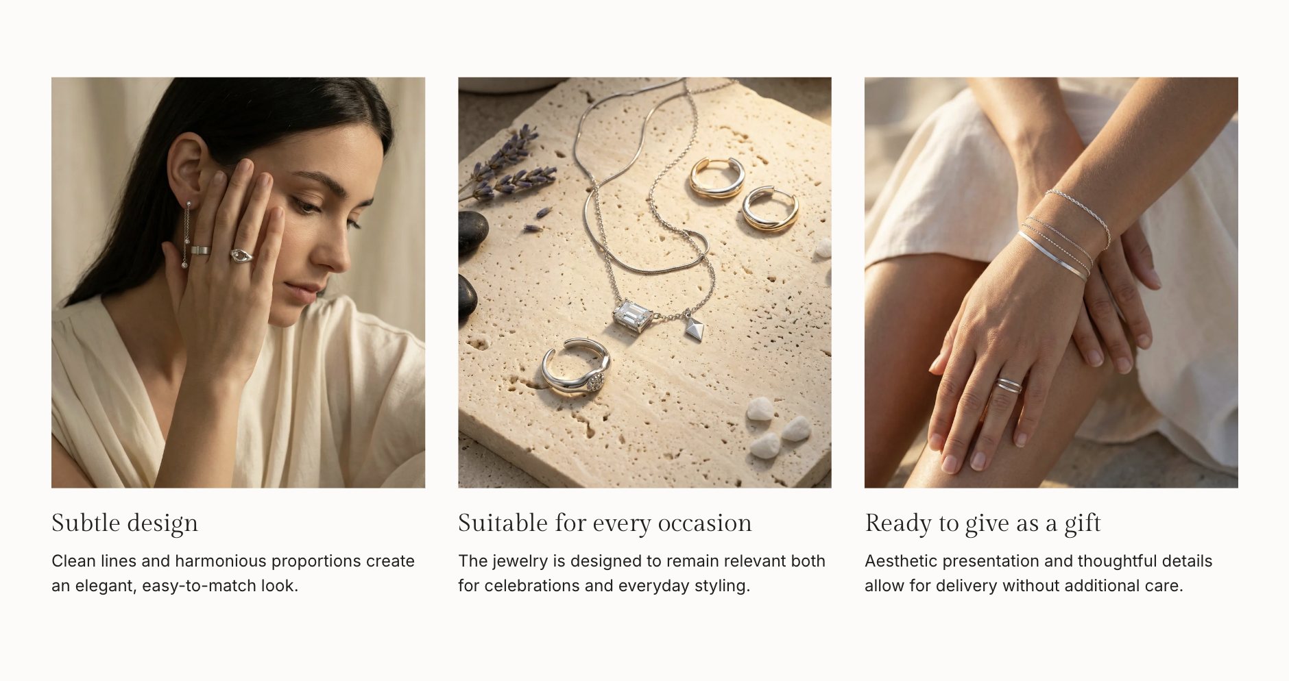 One of those custom sections: three panels of image and copy, all editable from the theme editor