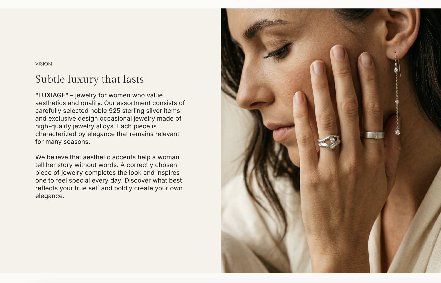 A vision section from the new design: copy on one side, photography running full-bleed on the other